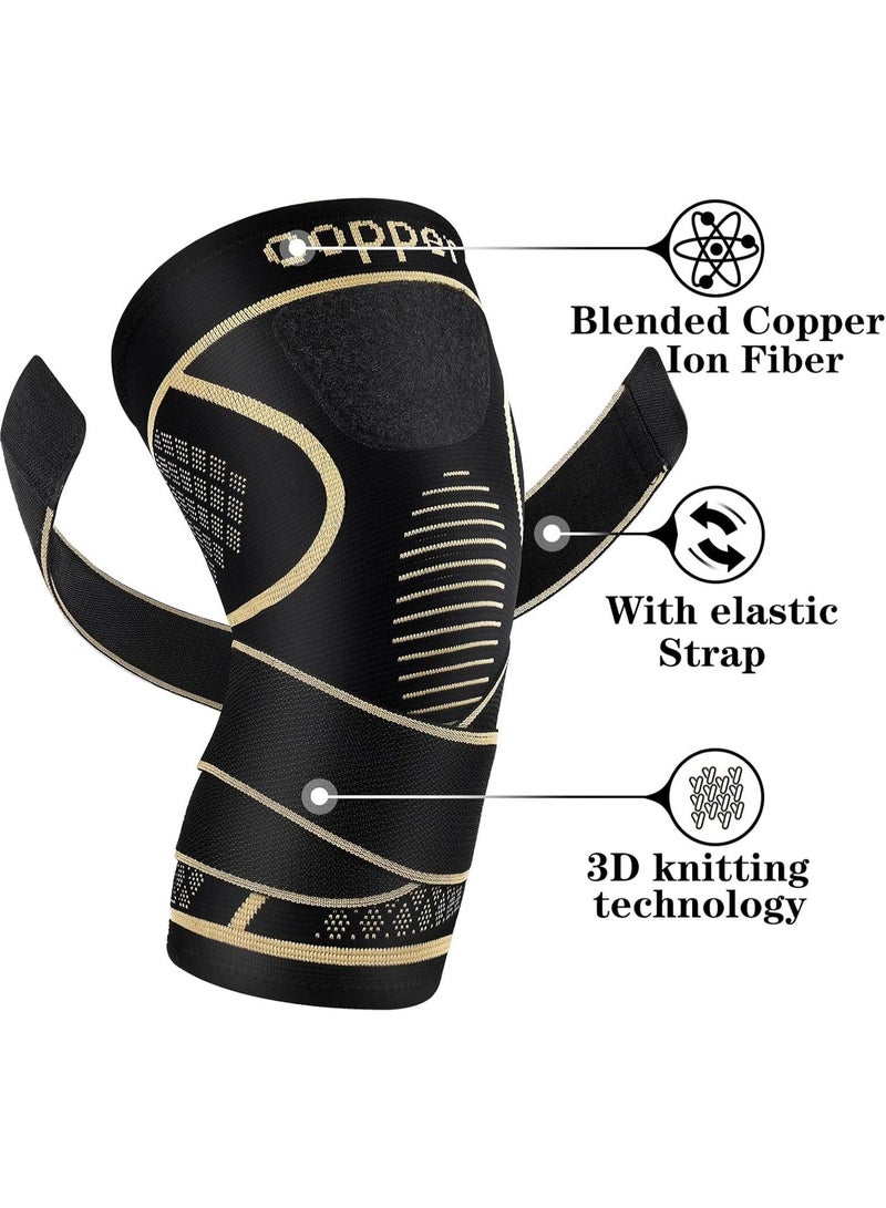 general Copper Knee Braces with Strap for Knee Pain Women and Men(2 Pack), Knee Compression Sleeve for Arthritis, ACL, Meniscus Tear, Joint Pain Relief, Knee Support for Working, Running, Weightlifting - Image 2